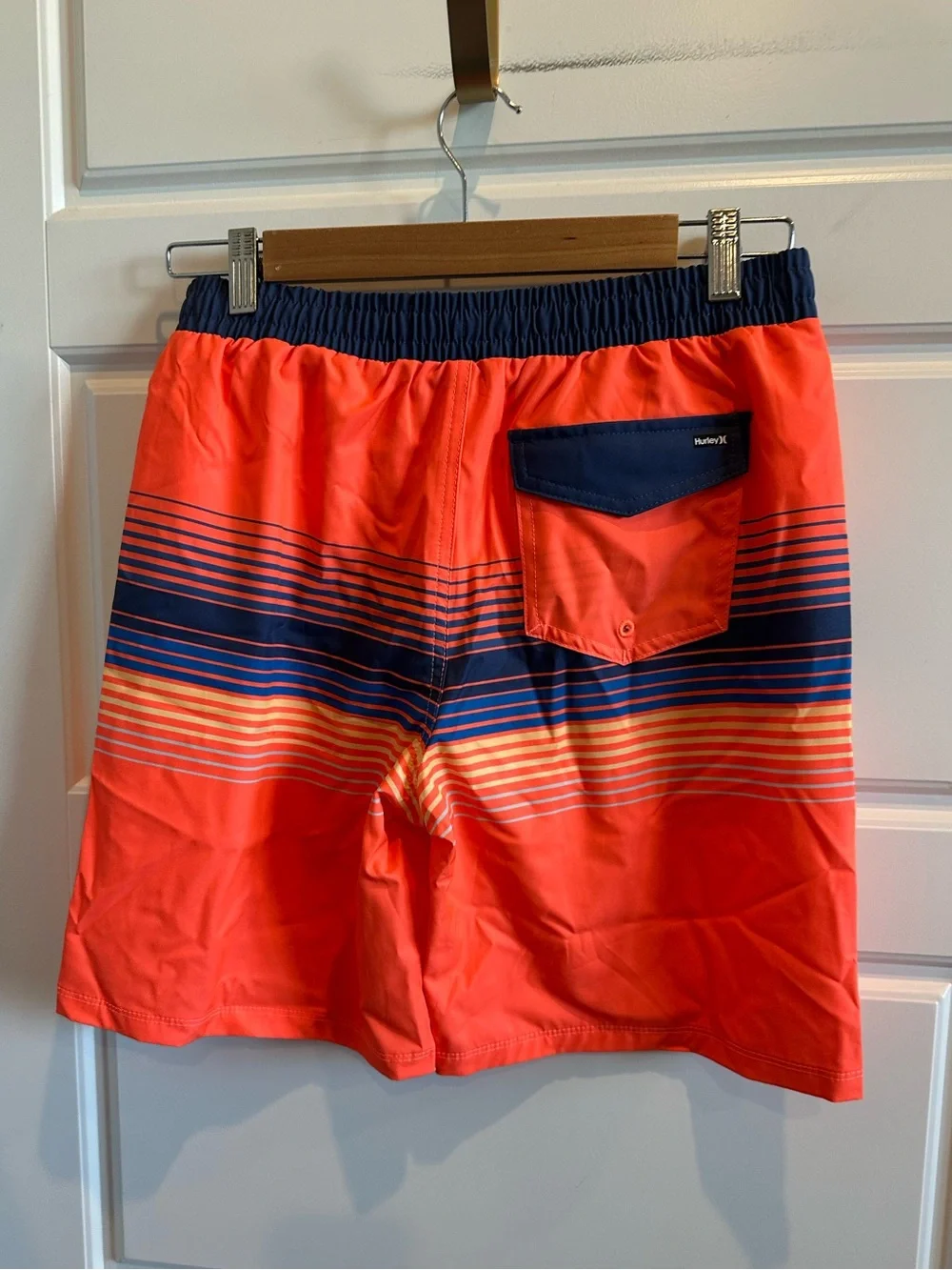 Hurley XL 14/16 Boys Orange Striped Board Shorts Swim Trunks Surf Shark
